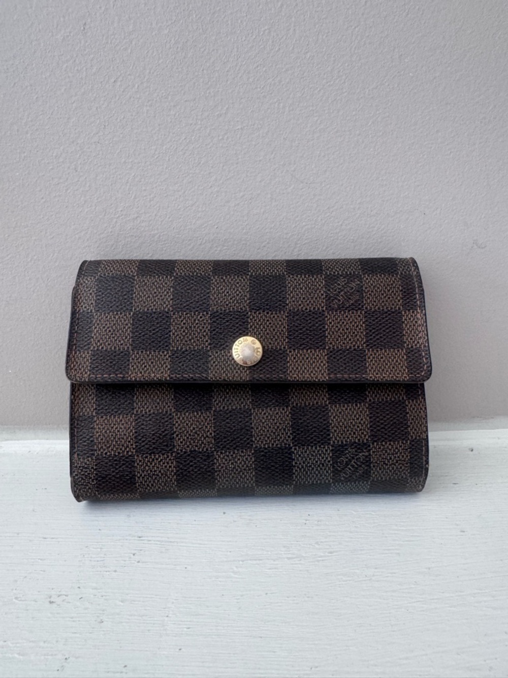 Louis Vuitton Dark Brown Leather Wallet Alexandra trifold damier canvas